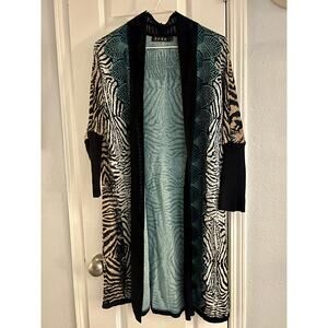 Zozo Long Cardigan Womens L Open Front Zebra Print Cotton Rayon Blend Multicolor
